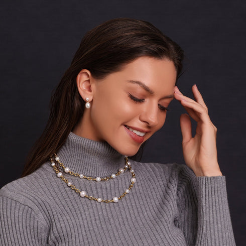 Double Pearl TearDrop Earrings - 18K Gold Vermeil